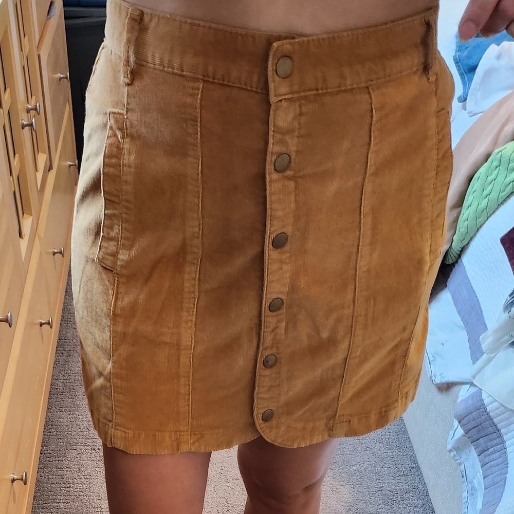 Tan Mustard Corduroy Mini Skirt